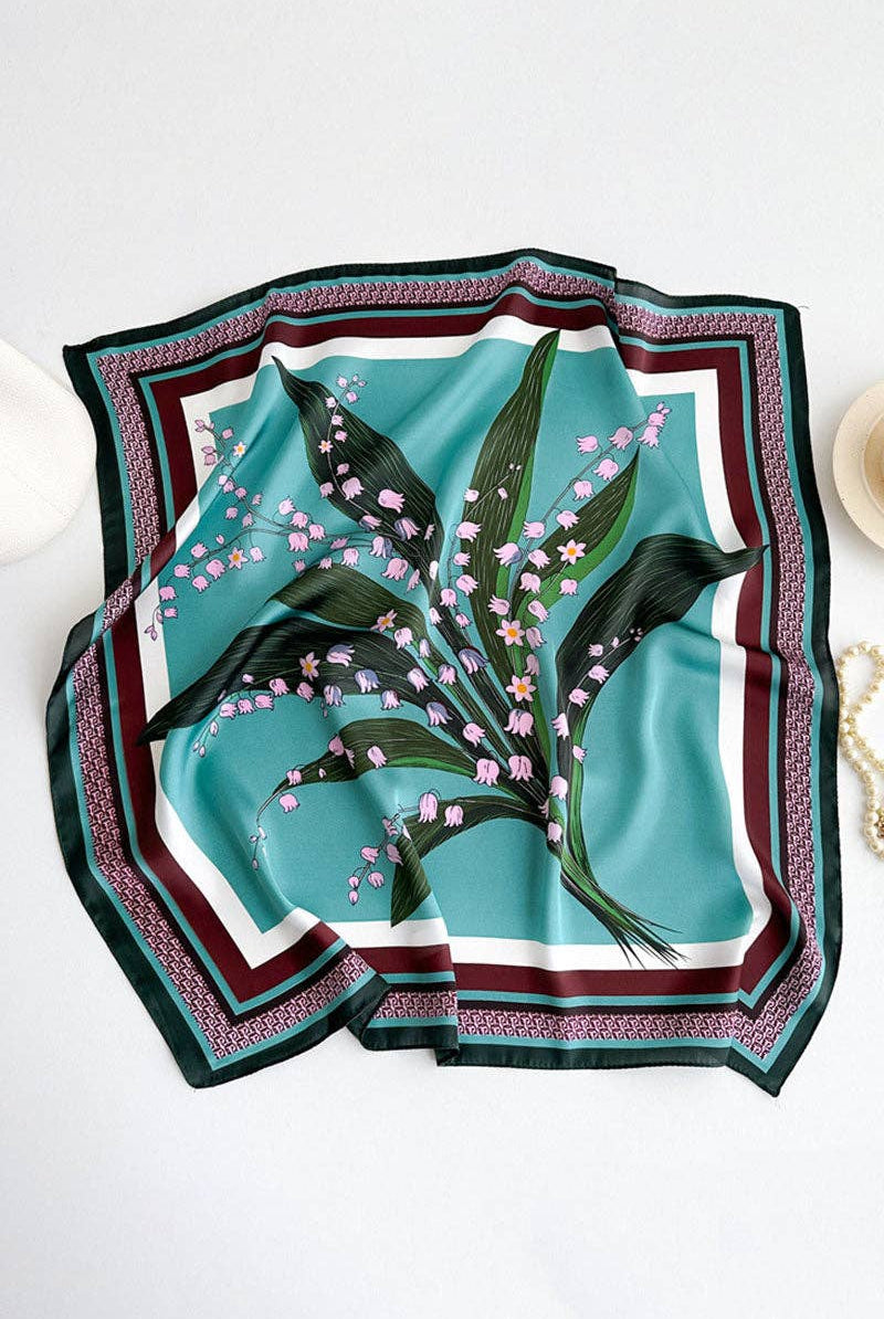 Paisley Print Satin Square Scarf: GREEN / One Size-Briton Court