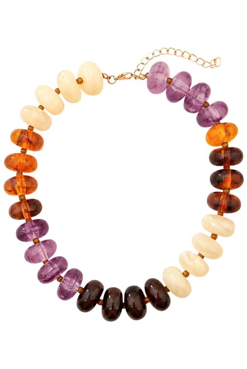 Carissa Chunky Beaded Necklace- Tortoise Purple Mix-Briton Court