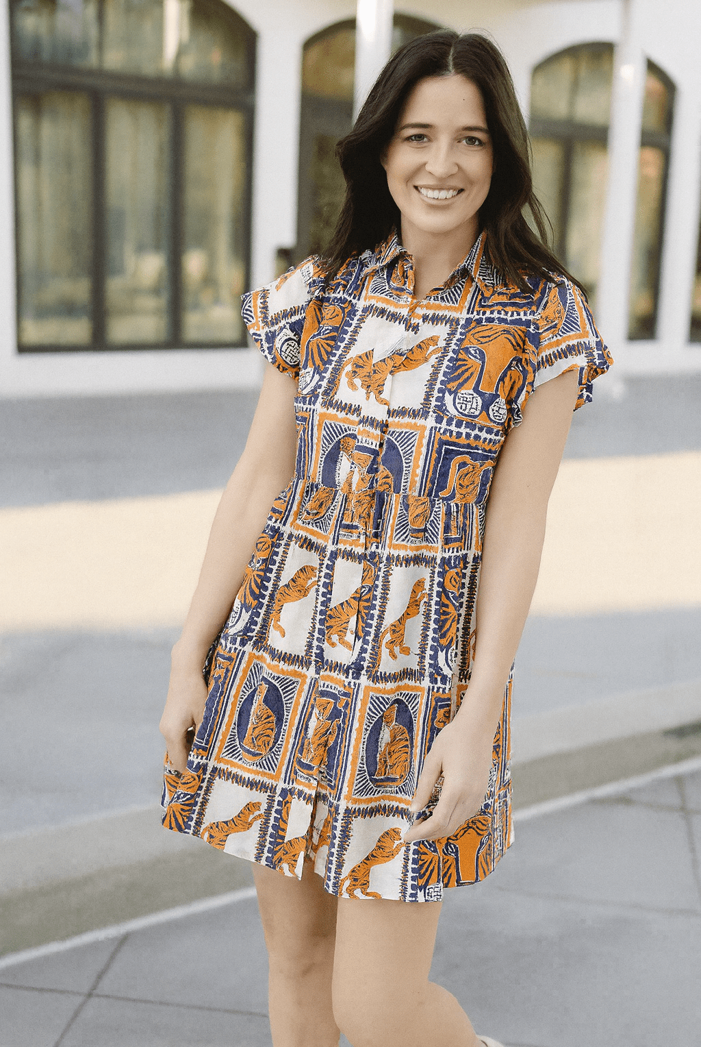 Frenchi Mini Gameday Dress- Orange & Navy-Briton Court