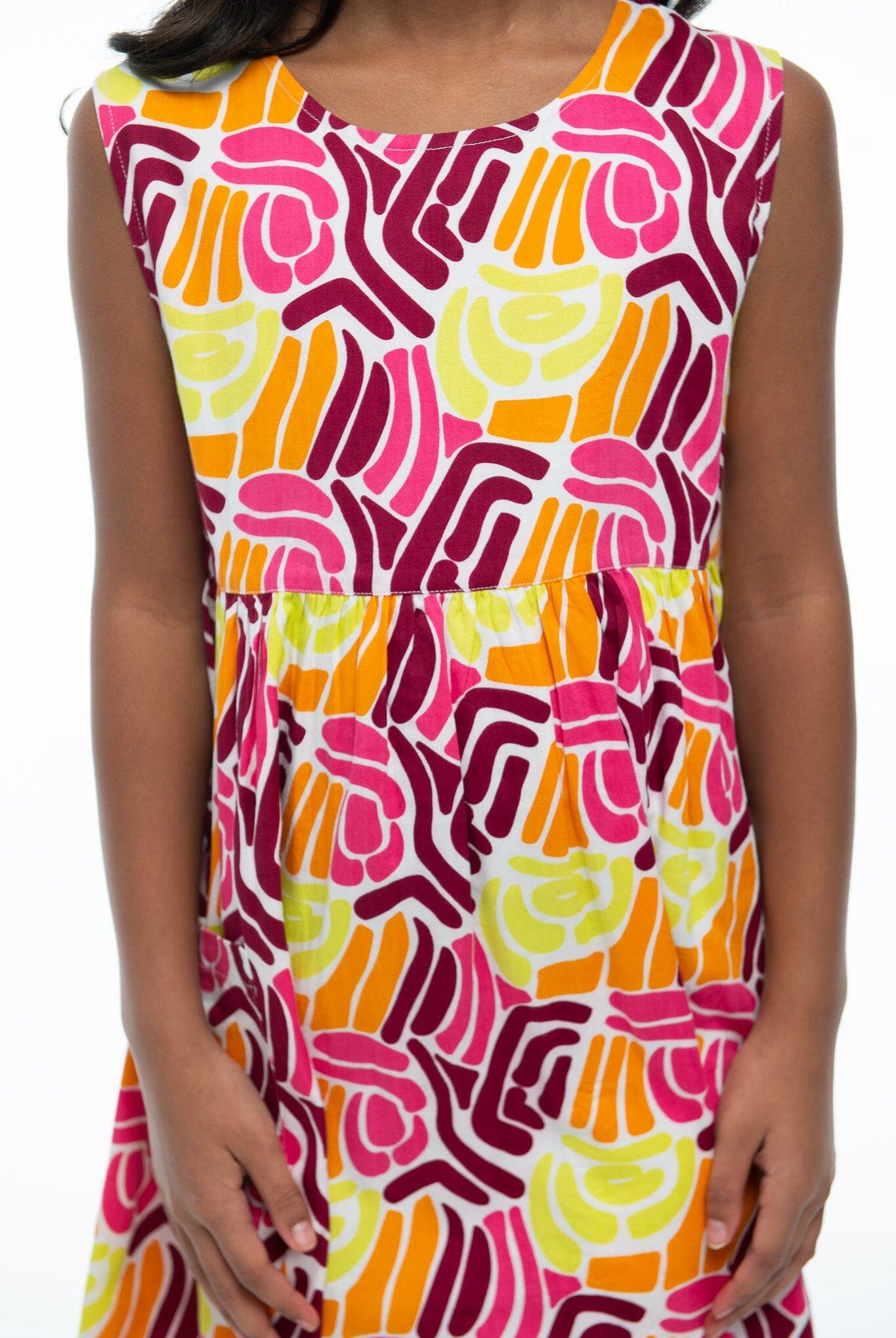 Girls Burgundy Rose Wavy Line Dress-Briton Court