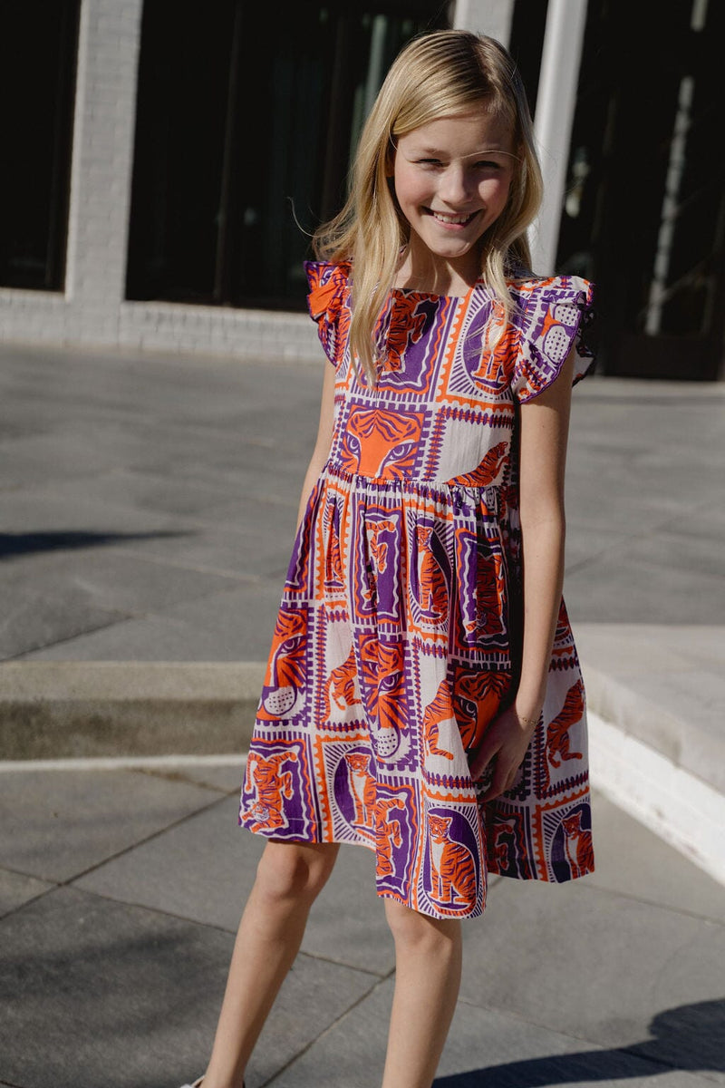open lace back dress Girls Maya Tiger Game Day Dress Orange Purple Girls Size 6