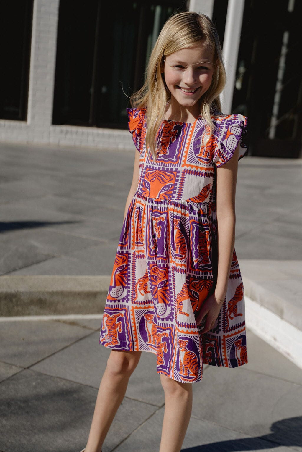 Girls Maya Tiger Game Day Dress | Orange & Purple-Briton Court