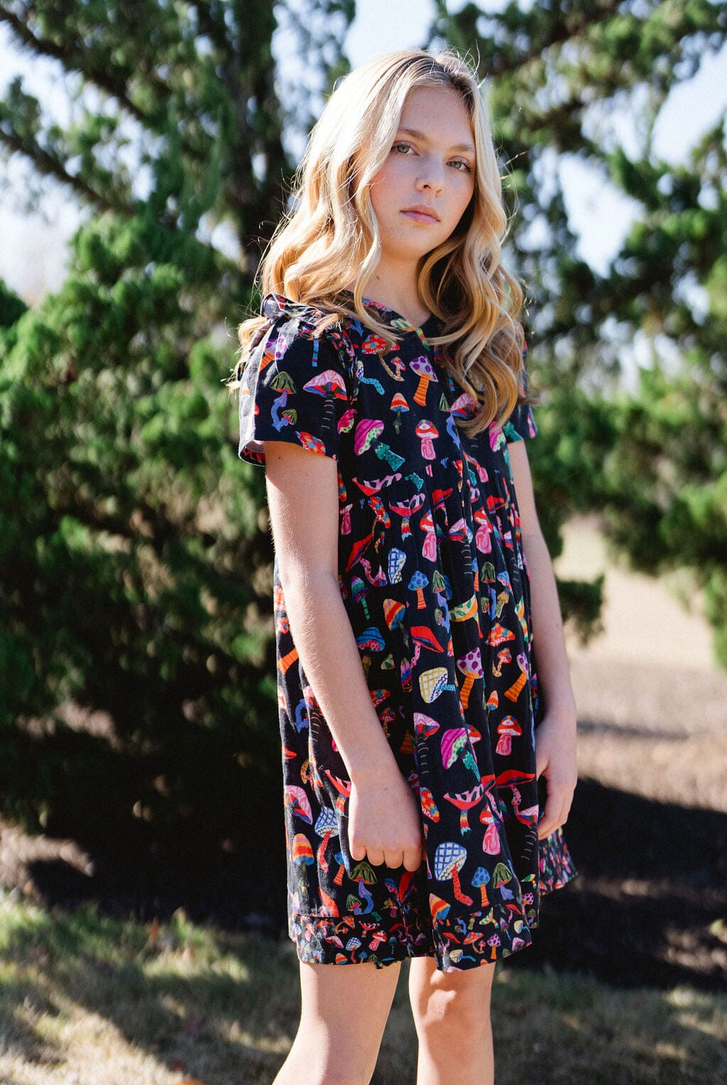 Girls Lotus Dress- Groovy Mushroom-Briton Court