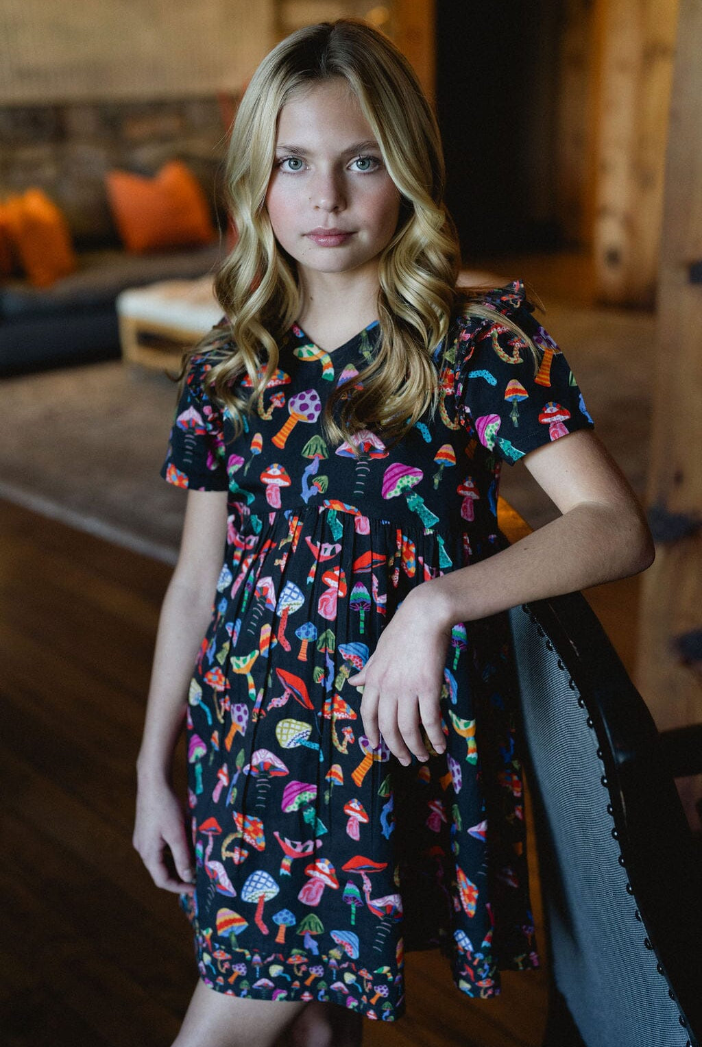 Girls Lotus Dress- Groovy Mushroom-Briton Court