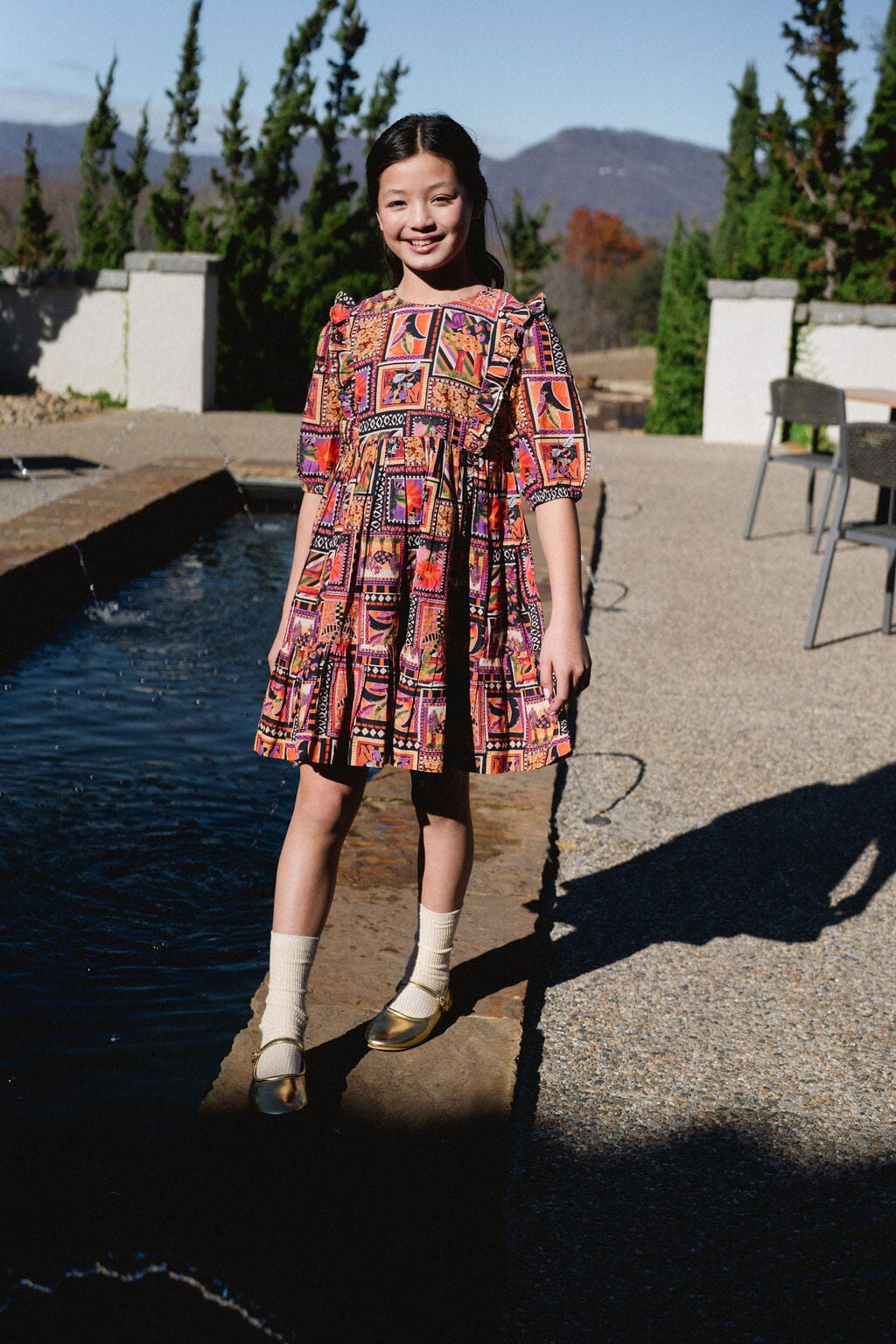 Kelly Ruffle Bib Dress- Stamp-Briton Court