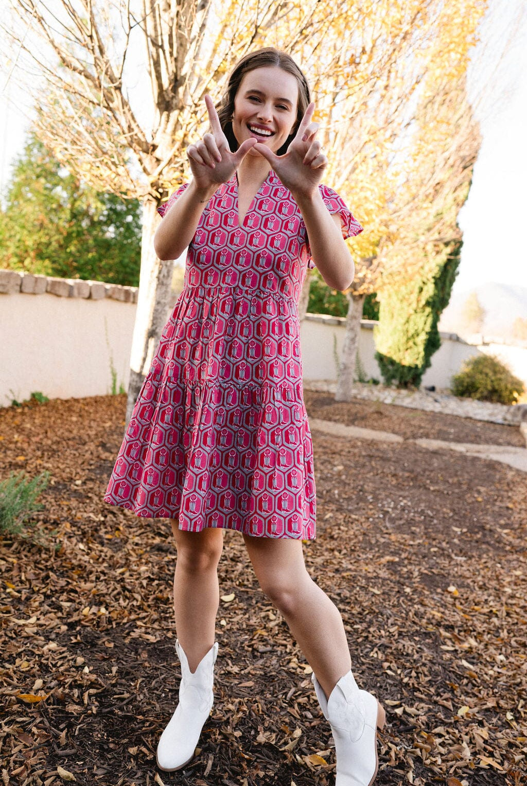 womens flutter sleeve boot print dress - briton court