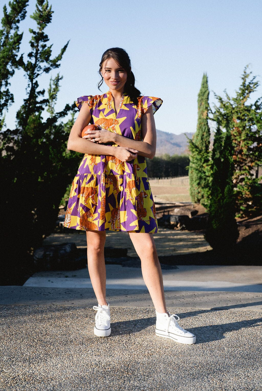 womens flutter sleeve mini dress in tiger print - briton court