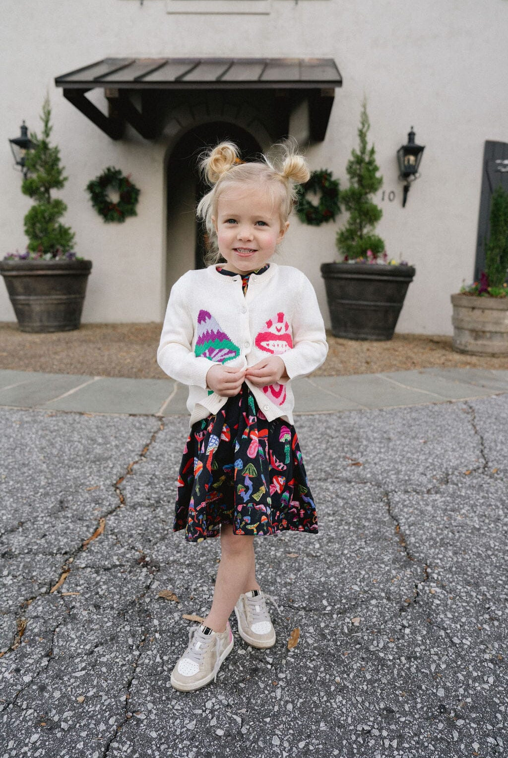 Evelyn Girls Cardigan- Groovy Mushrooms-Briton Court