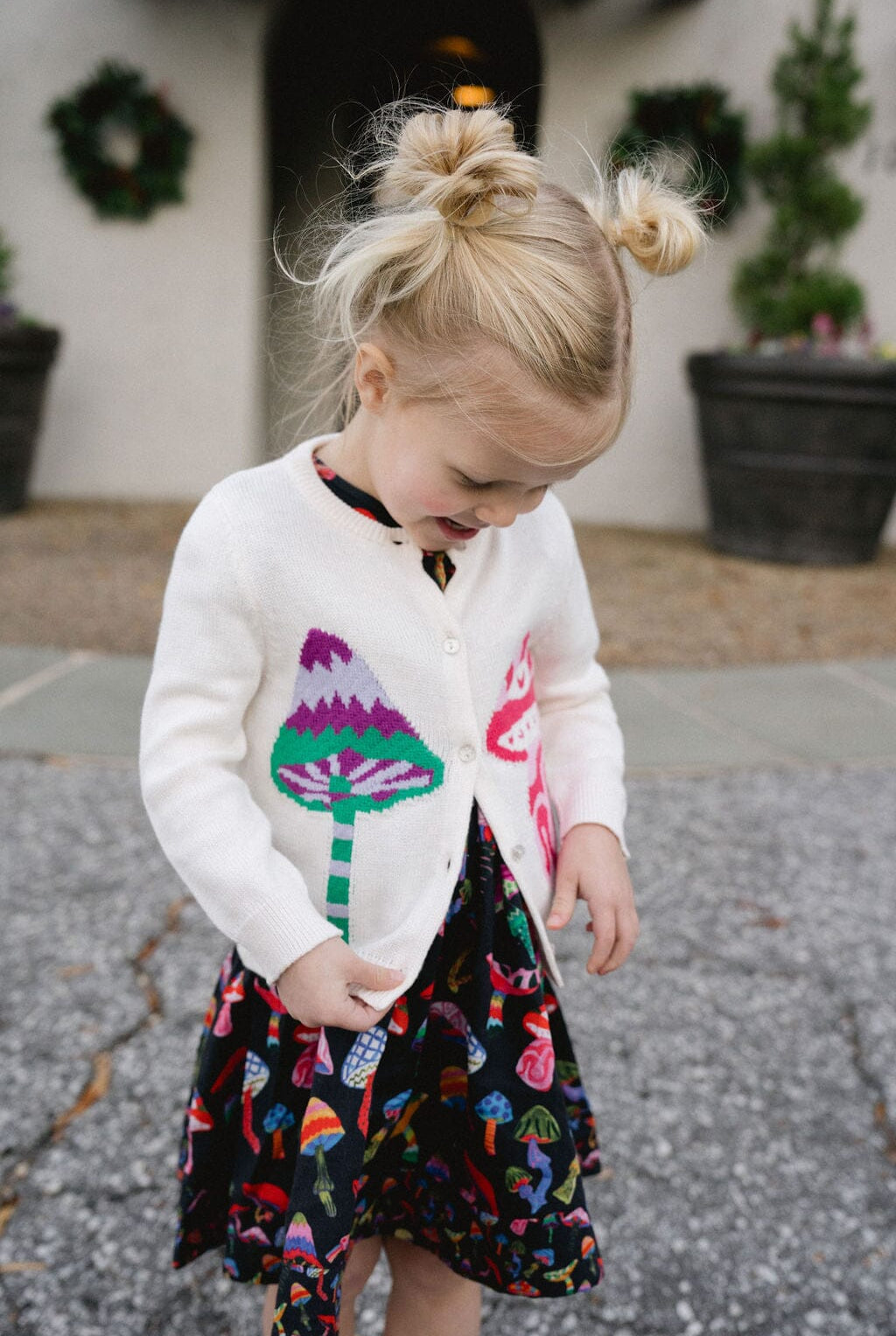 Evelyn Girls Cardigan- Groovy Mushrooms-Briton Court