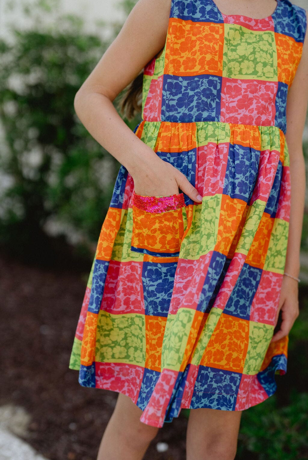 Collins Sequin Pocket Dress- Gingham Floral-Briton Court