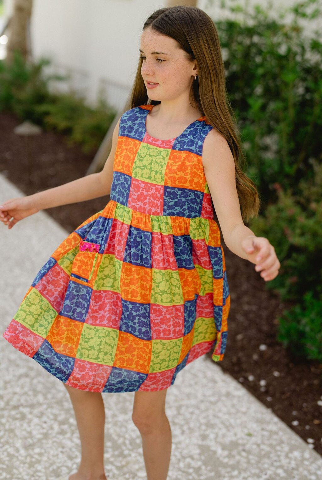 Collins Sequin Pocket Dress- Gingham Floral-Briton Court