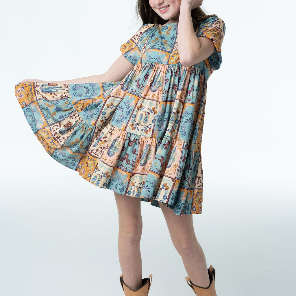 Haven Western Print Girls Dress with Cactus | Soft Viscose-Briton Court