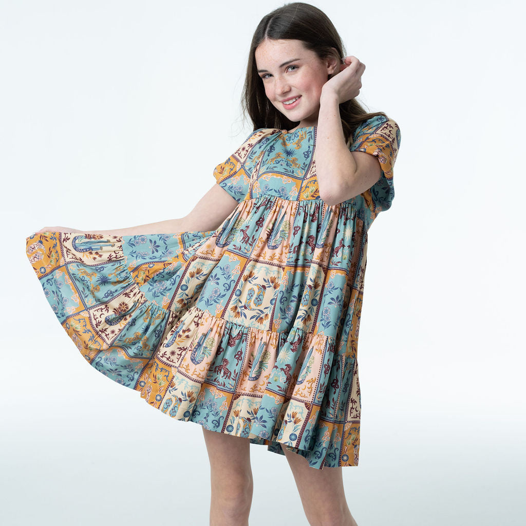 Haven Western Print Girls Dress with Cactus | Soft Viscose-Briton Court