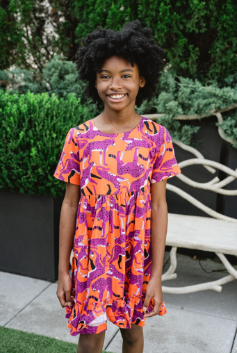 Girls Jenny Cheetah Dress- Orange Crush-Briton Court