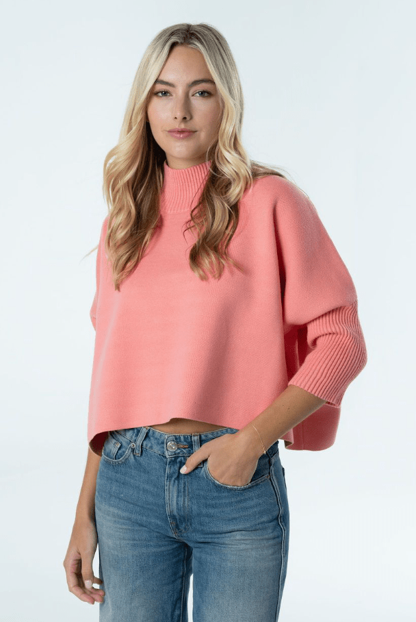 Sophia oversized mock neck sweater in rose pink