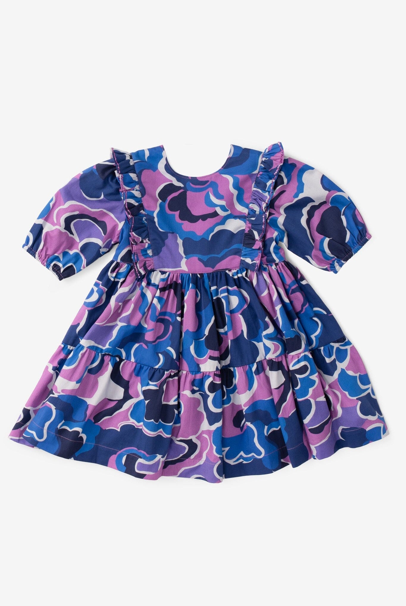 Girls Kelly Ruffle Bib Dress - Purple Clouds-Briton Court