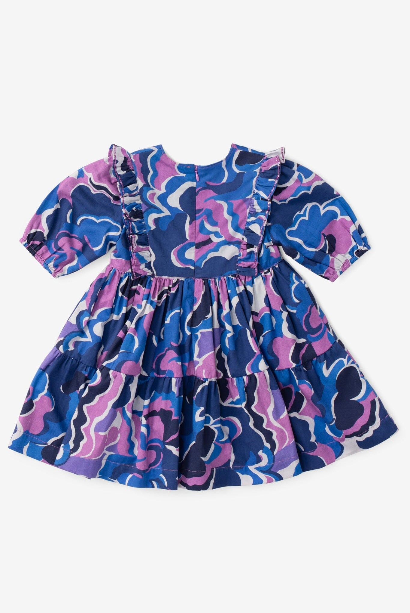 Girls Kelly Ruffle Bib Dress - Purple Clouds-Briton Court