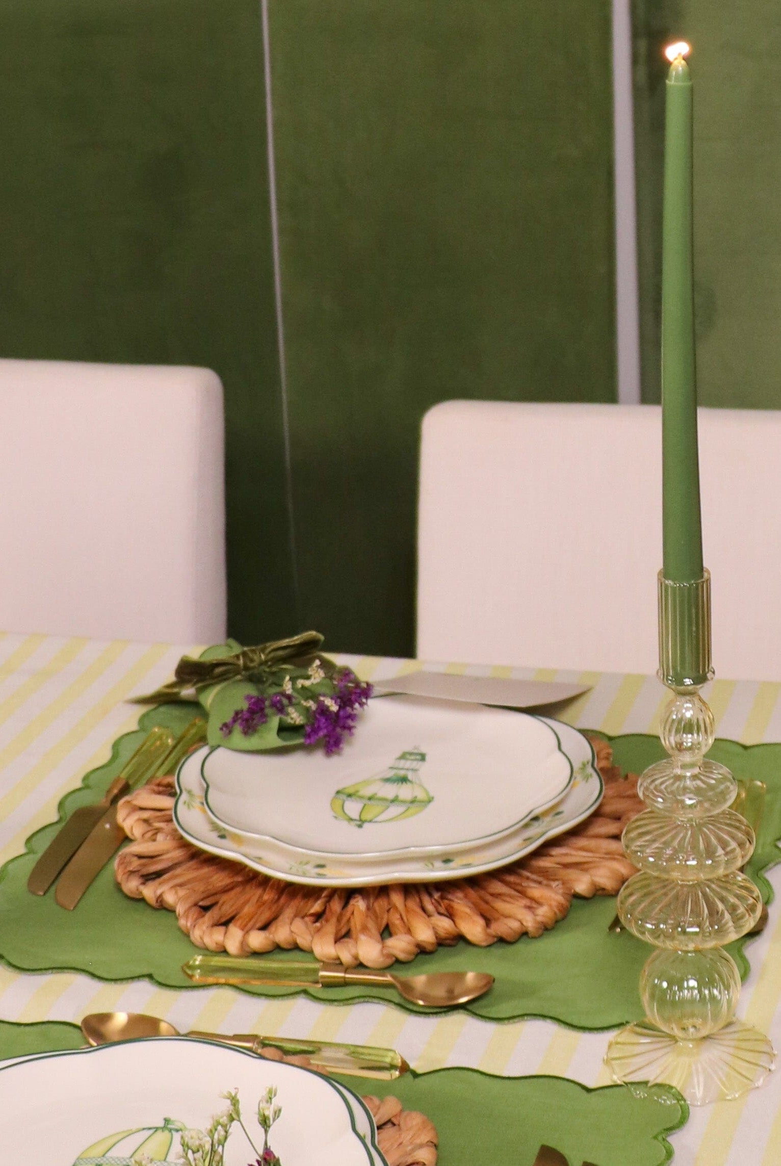 24 Extra Tall Pine Green Taper Candle - 6 Packs of 4-Briton Court