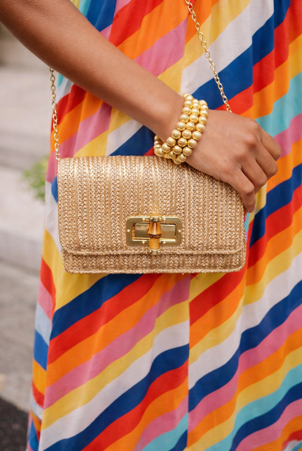Lilly - Gold Woven Straw Clutch - Bamboo Toggle-Briton Court