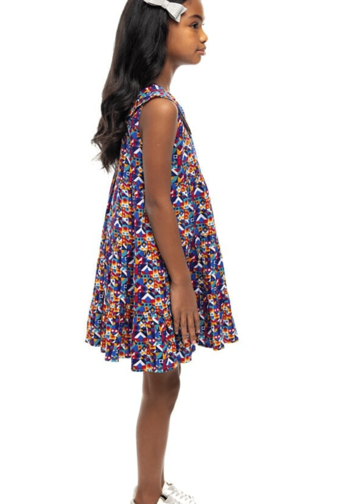 Girls wearing Briton Courts Laila Abstract Geo dress.