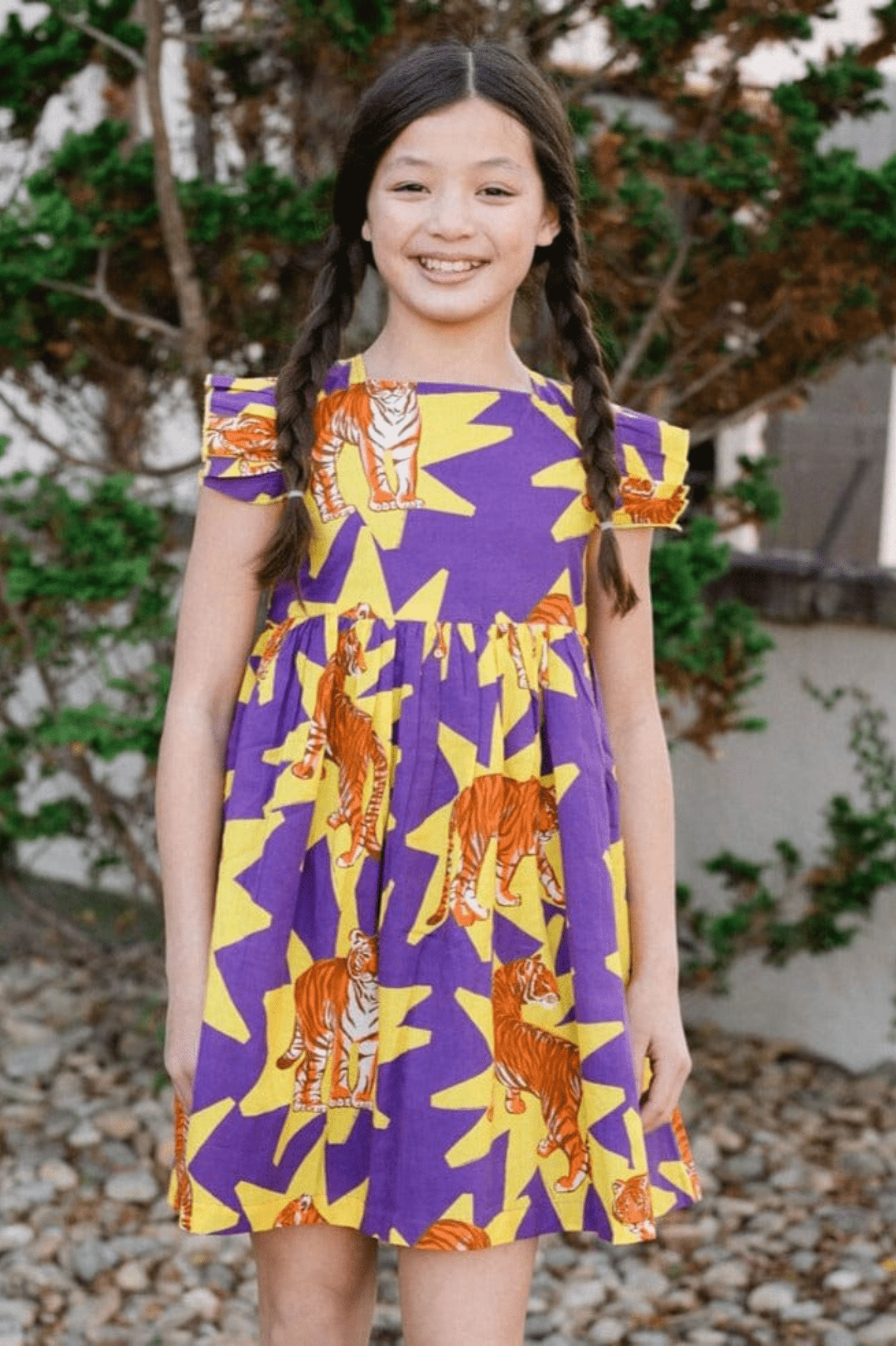 Girls Maya Flutter Sleeve Dress - Tiger Print-Briton Court