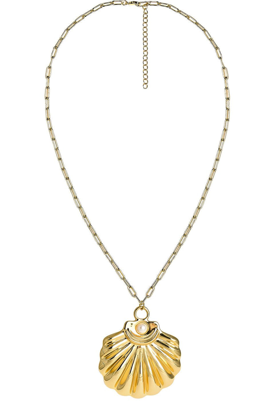 Ashley - Large Gold & Pearl Shell Charm Necklace - 18k Gold Plated-Briton Court