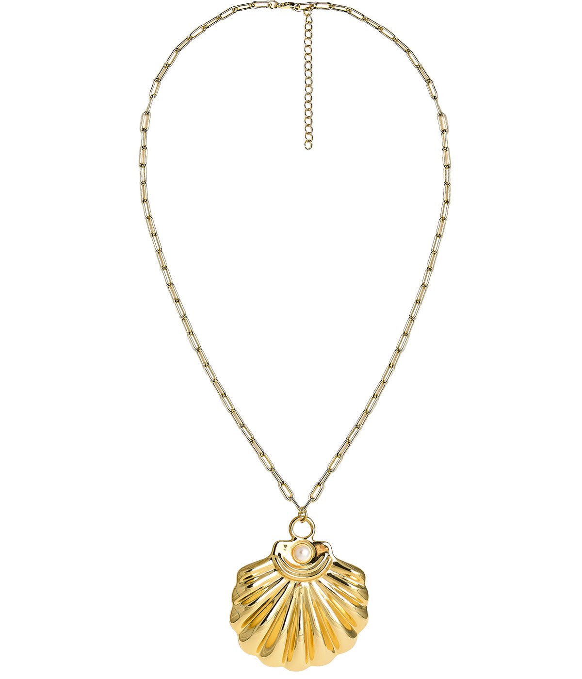 Ashley - Large Gold & Pearl Shell Charm Necklace - 18k Gold Plated-Briton Court