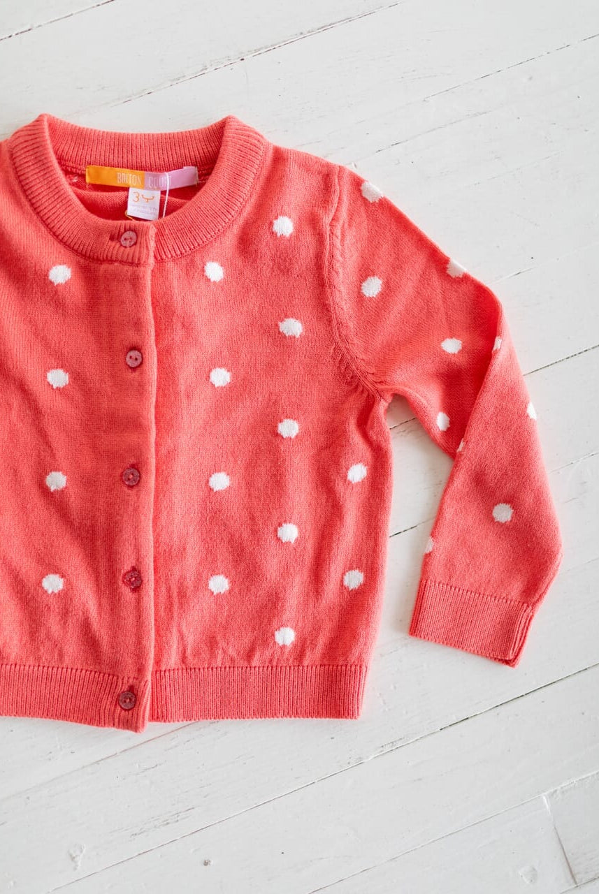 Evelyn Girls Cardigan- Pink Polka Dot-Briton Court