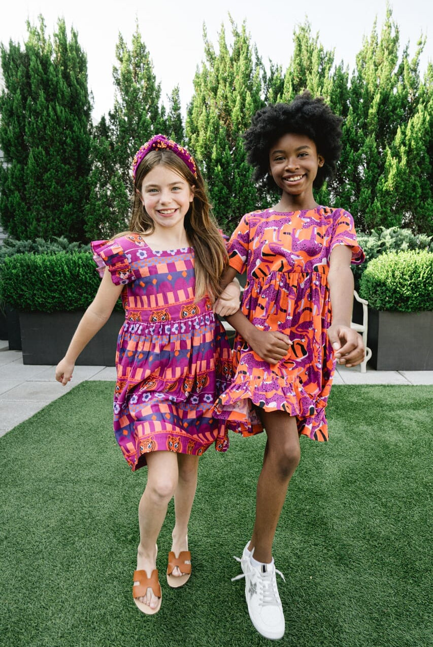 Girls Jenny Cheetah Dress- Orange Crush-Briton Court