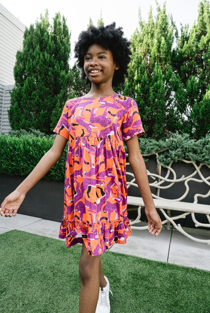 Girls Jenny Cheetah Dress- Orange Crush-Briton Court