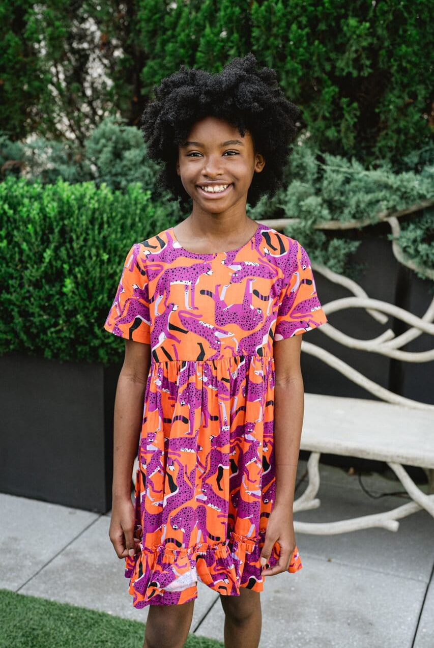 Girls Jenny Cheetah Dress- Orange Crush-Briton Court