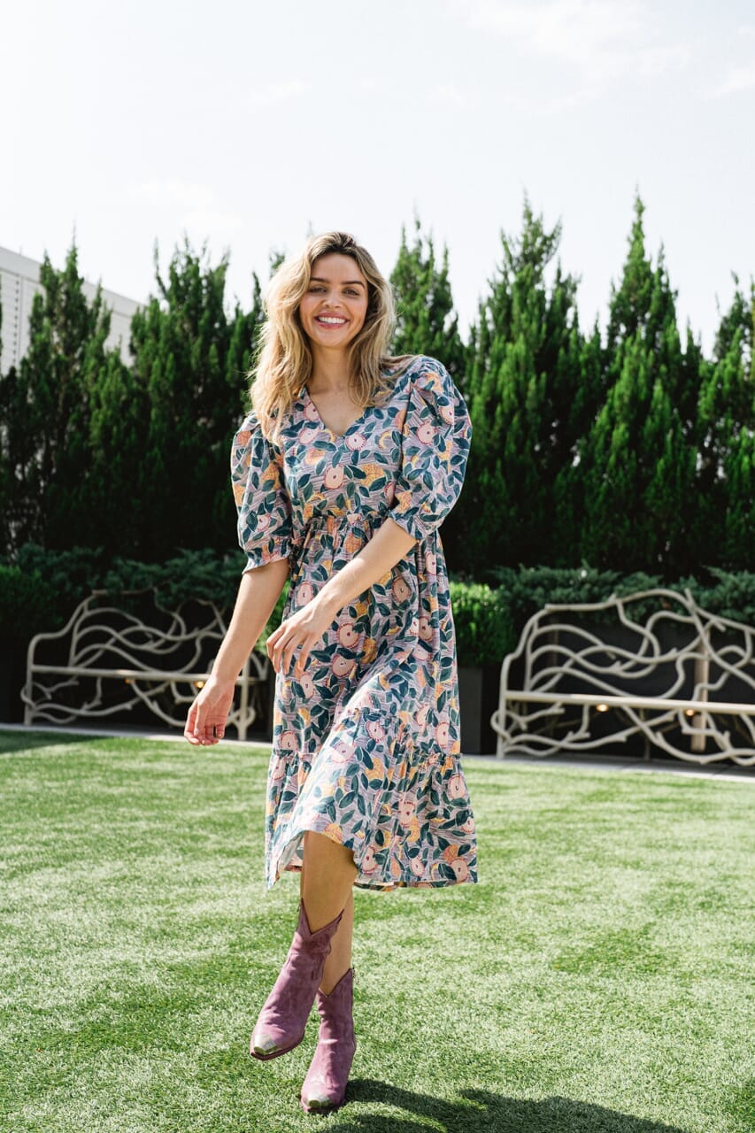 Whit Flounce Dress- Lilac Fruit & Leaves-Briton Court