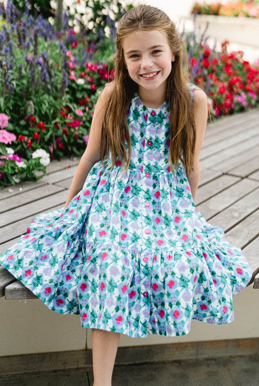 girls blue printed dress - briton court