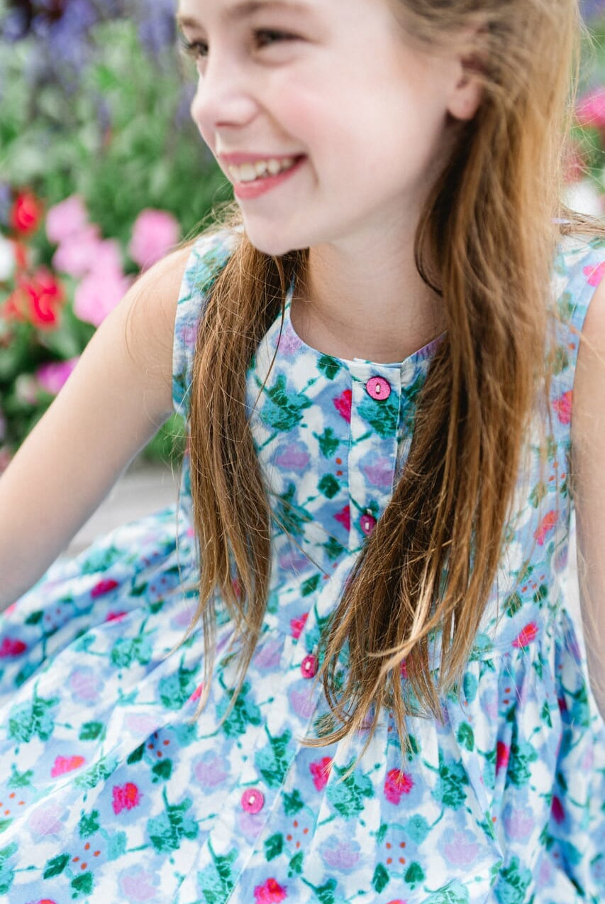 girls blue printed dress - briton court