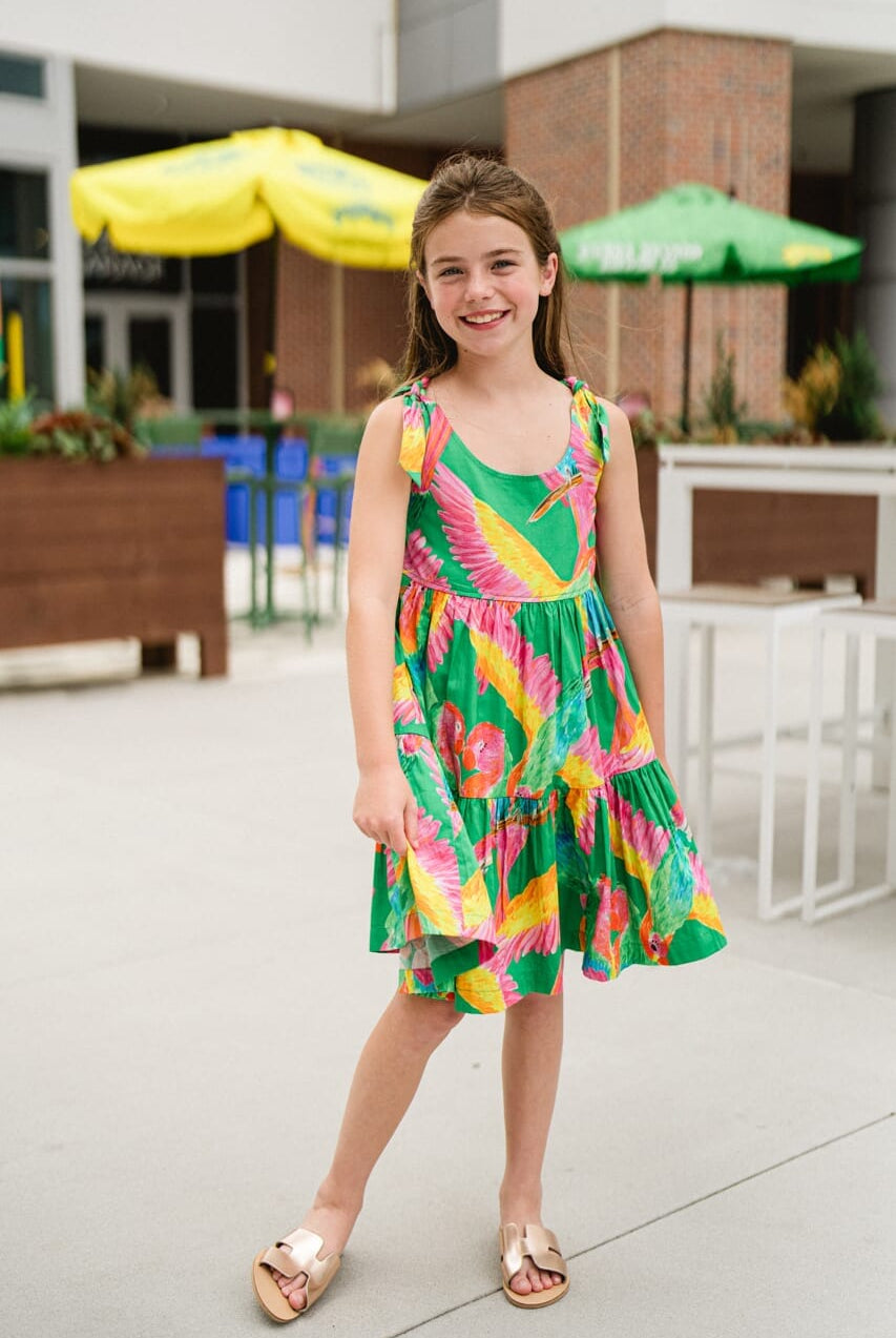 girl wearing printed dress - briton court