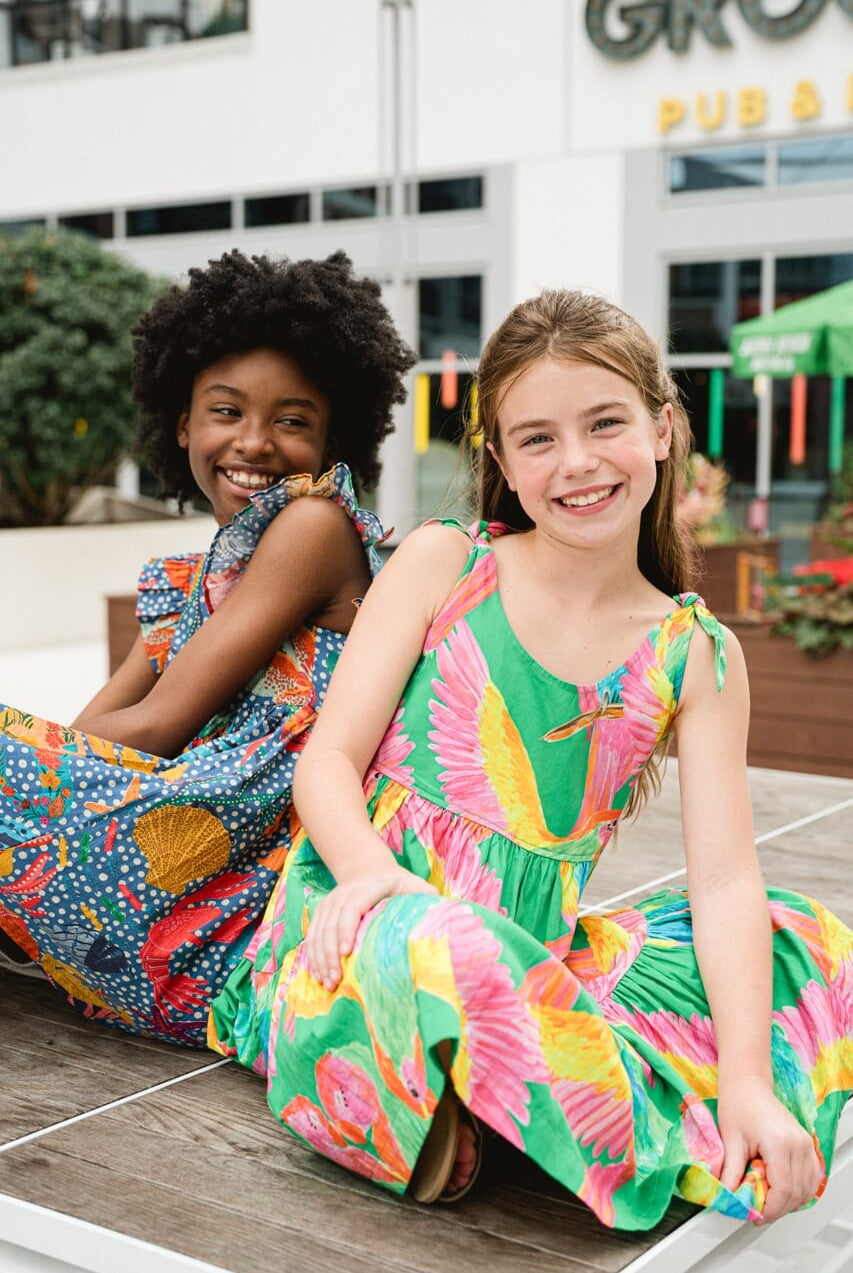 girl wearing printed dress - briton court