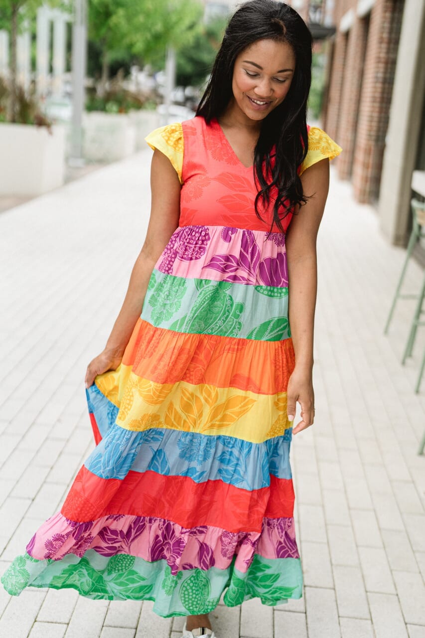 womens rainbow maxi dress - briton court
