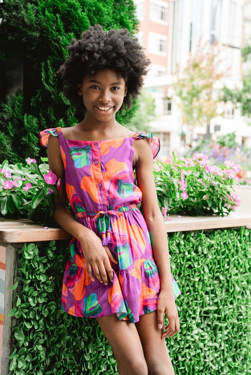 girl wearing printed top and skirt - briton court