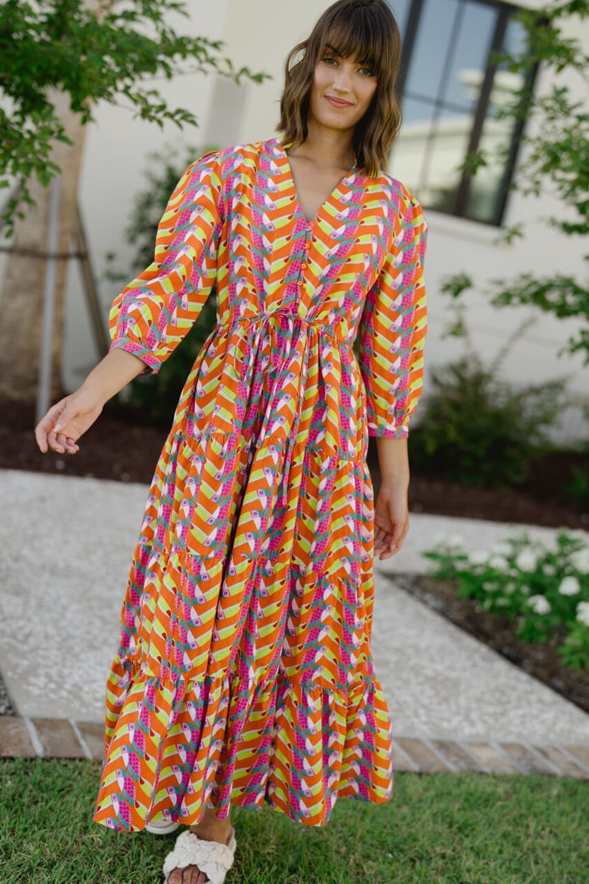 womens multi colored tie waist maxi dress - briton court