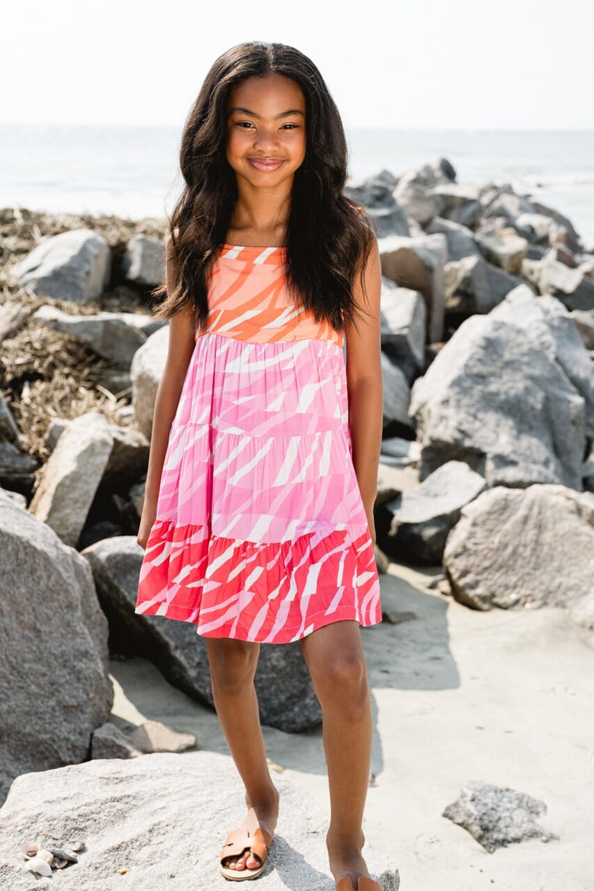 Girls Sidney Dress- Colorblock Zebra-Briton Court
