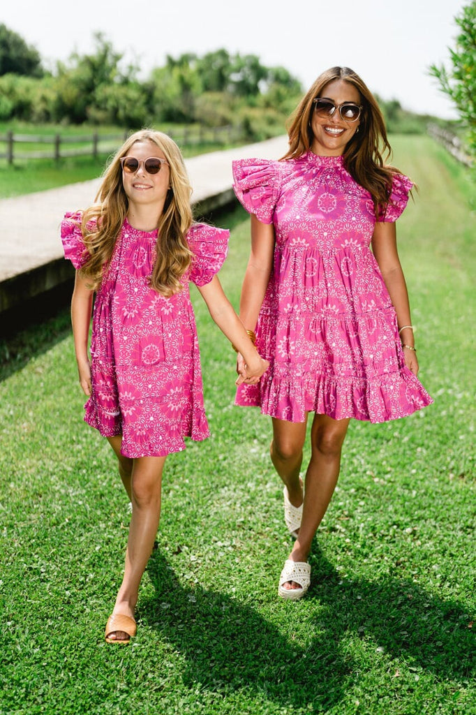 girls pink printed mini dress - briton court