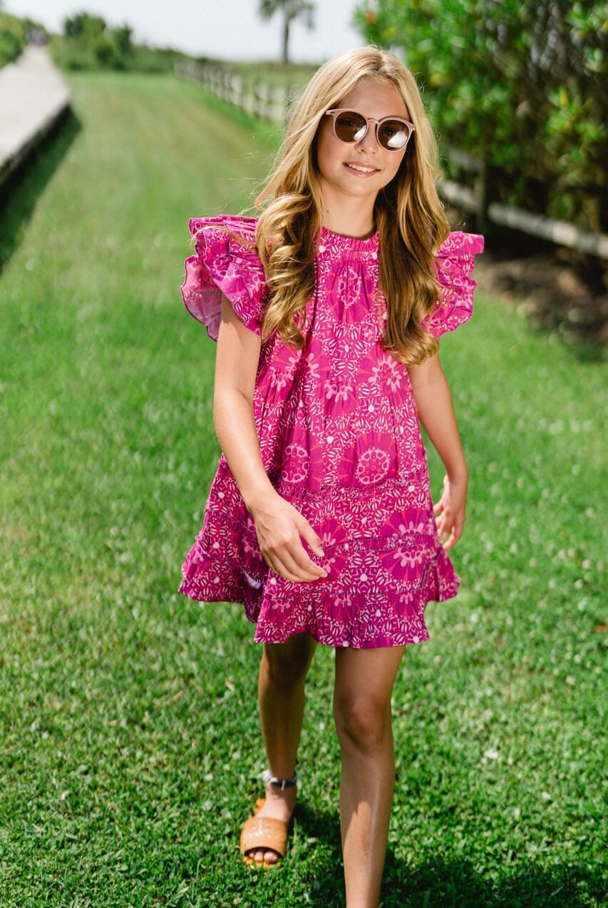 girls pink printed mini dress - briton court