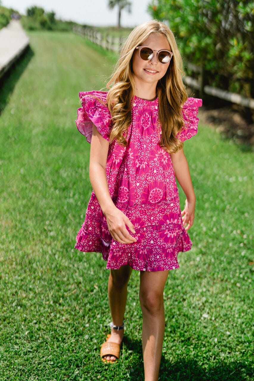 girls pink printed mini dress - briton court