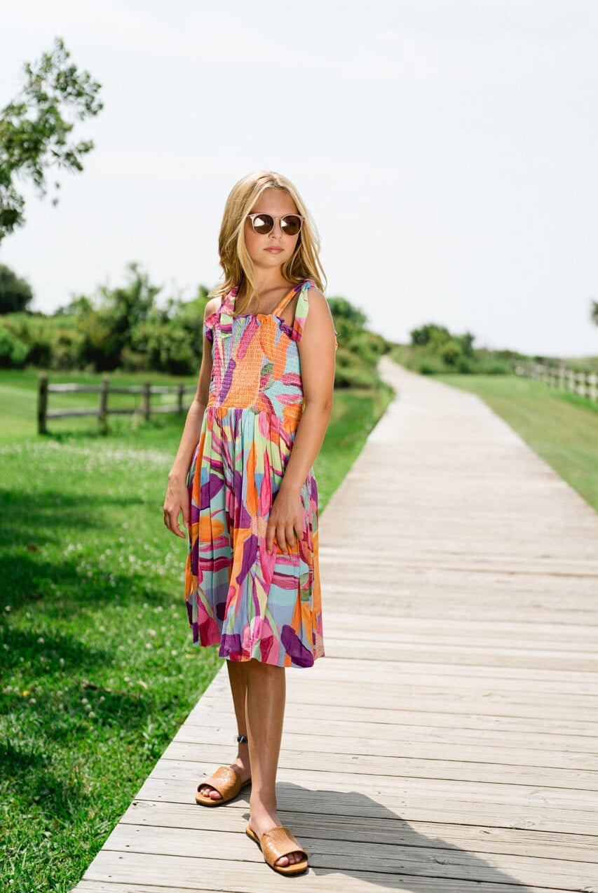 Girls Della Smocked Floral Dress-Briton Court