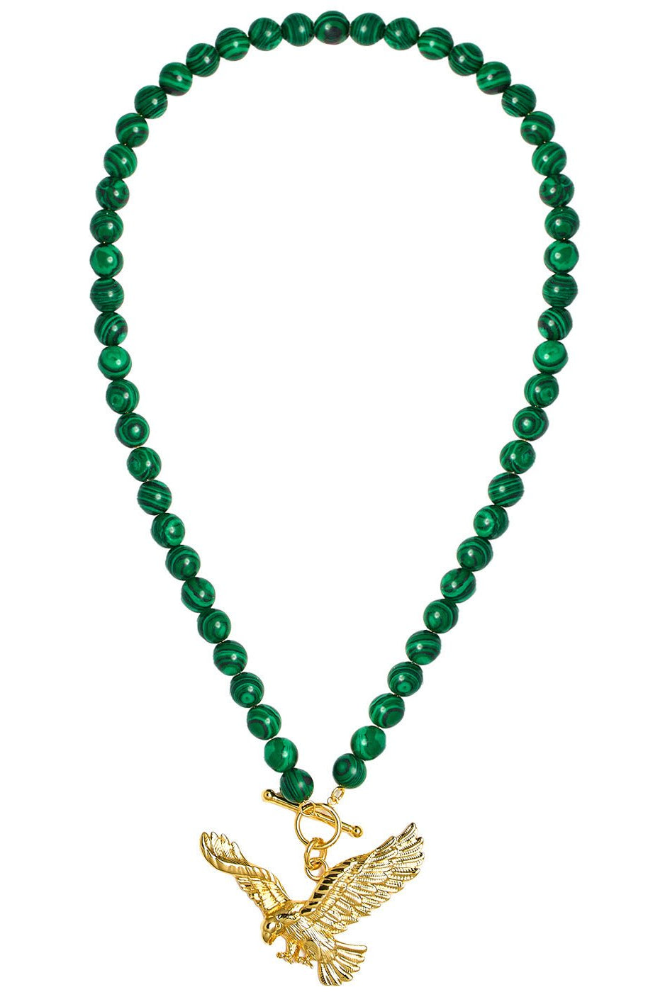 Eagles Green Malachite Beaded Necklace - 18k Gold Plated-Briton Court