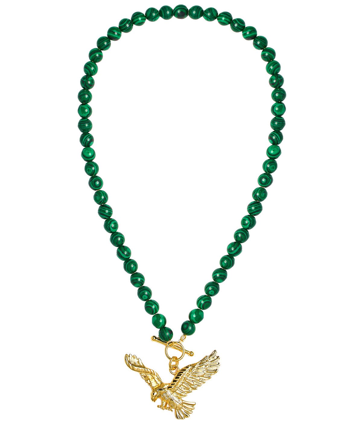 Eagles Green Malachite Beaded Necklace - 18k Gold Plated-Briton Court