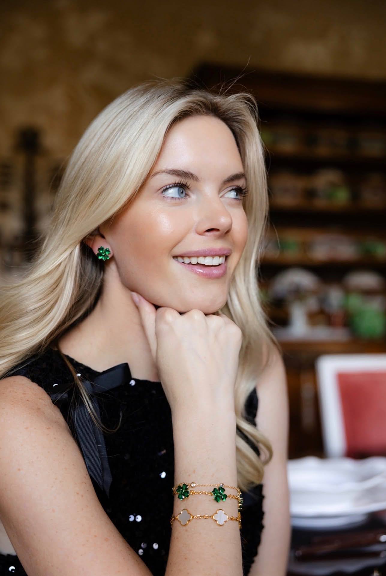 The Catherine Bracelet - Emerald Clover Stone adjustable Bracelet - 18k Gold Plated-Darby Clark Collection-Briton Court