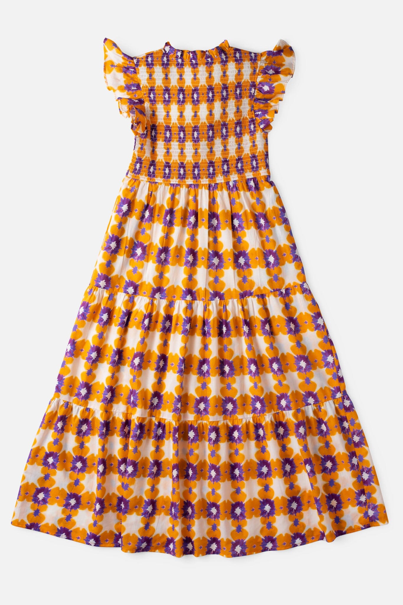 womens smocked flutter sleeve tie dye midi dress - briton court