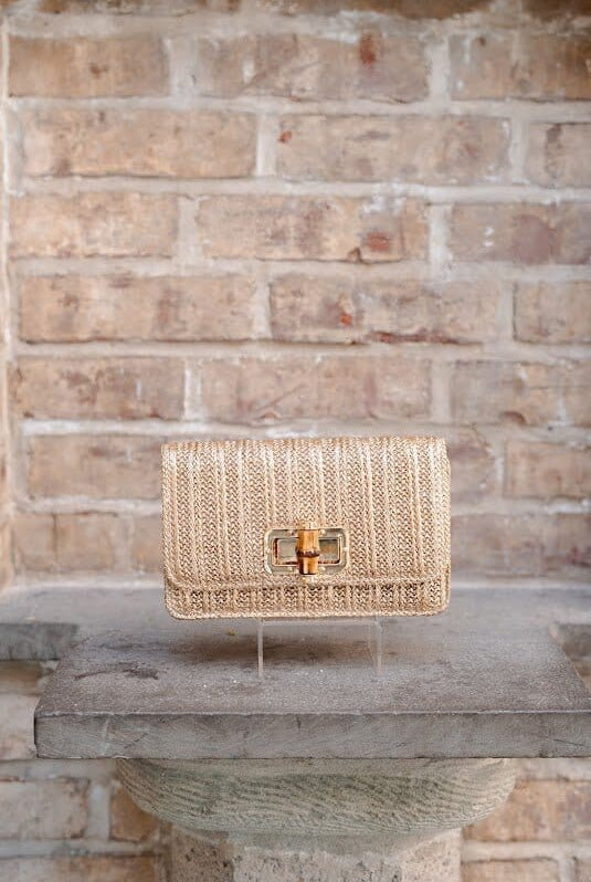 Lilly - Gold Woven Straw Clutch - Bamboo Toggle-Briton Court