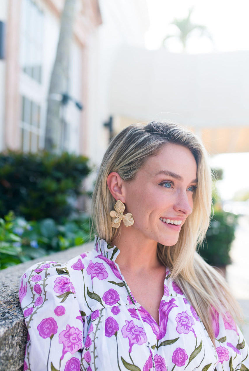 Kaia - Raffia Flower Earring-Briton Court